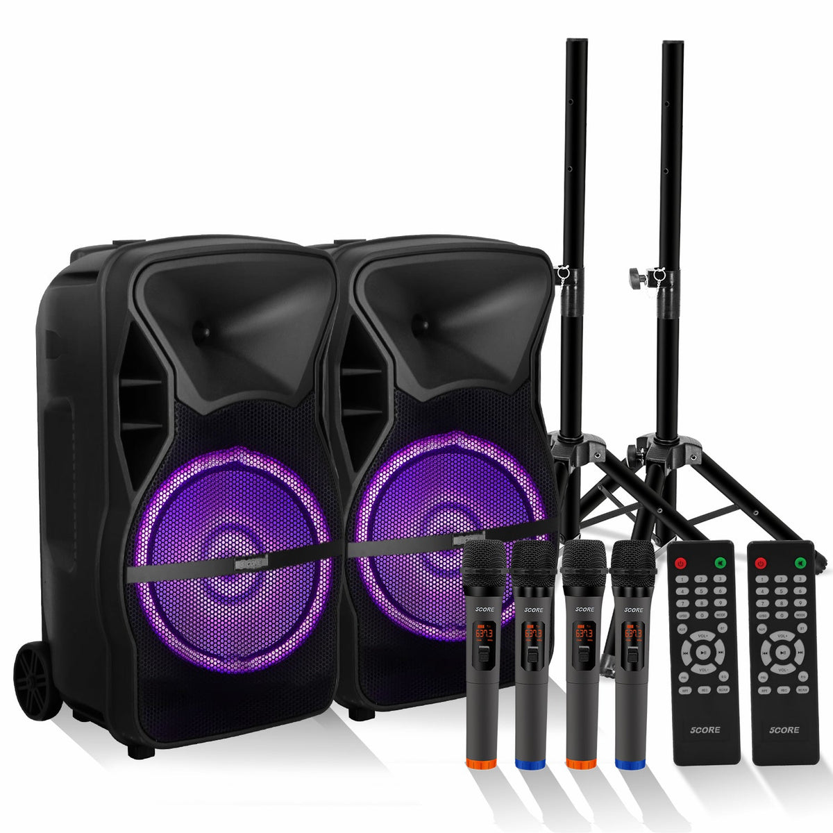 5Core 8 inch PA Portable Bluetooth Party Speaker Karaoke Boombox + 2 Wireless Mics