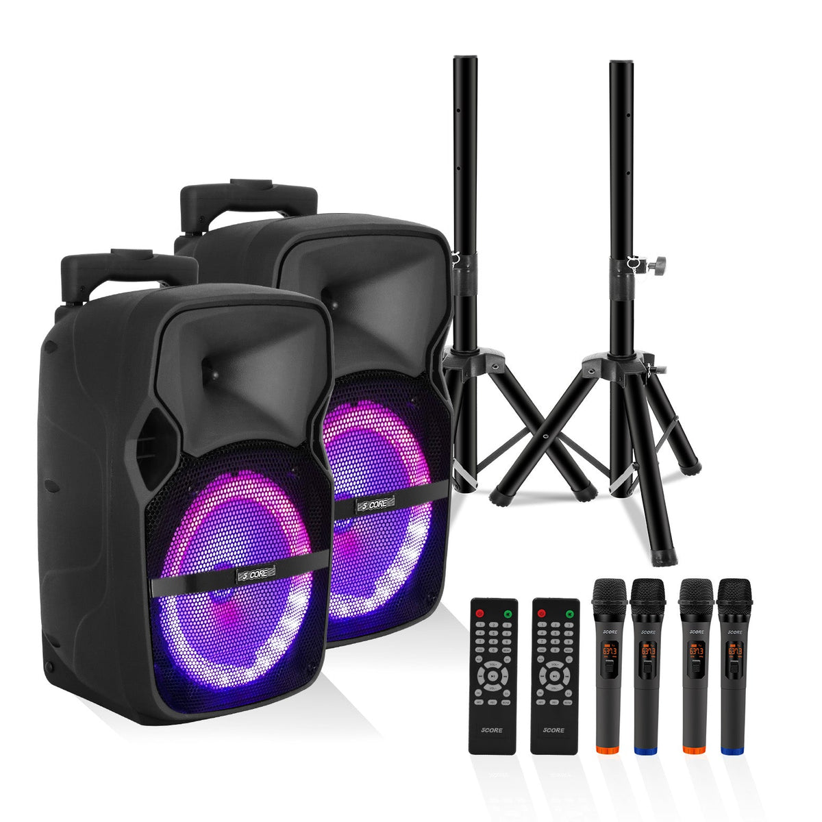 5Core 8 inch PA Portable Bluetooth Party Speaker Karaoke Boombox + 2 Wireless Mics